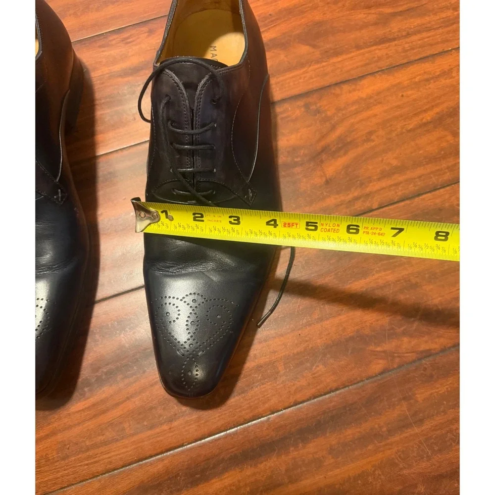 Magnanni Mens Navy Blue Leather Medallion Toe Derby Dress Shoes Size 11 M